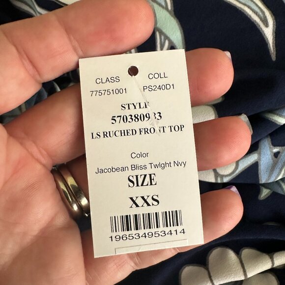 NWT White House Black Market Ruched Front Top XXS Jacobean Bliss Twilight #WHBM6 - Picture 5 of 9